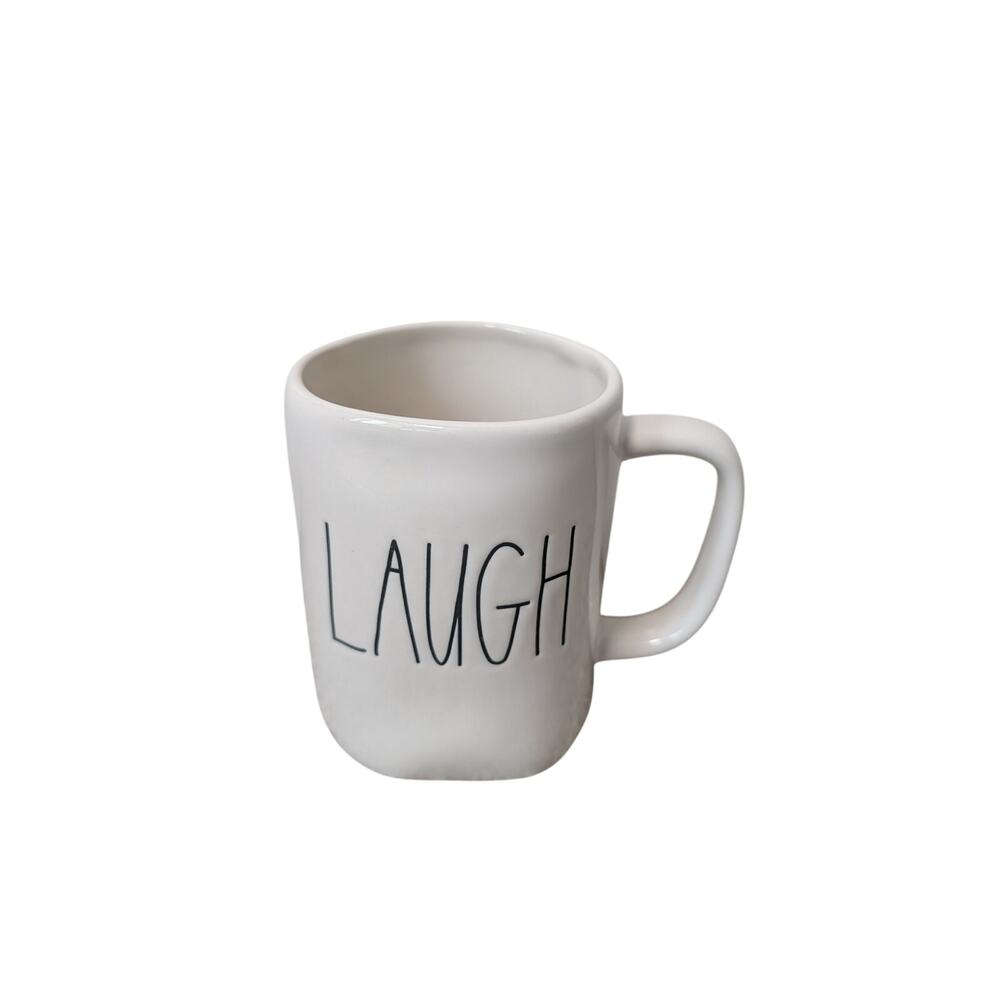 Rae Dunn LAUGH Coffee Mug Cream Ceramic Artisan Collection By Magenta 16 oz